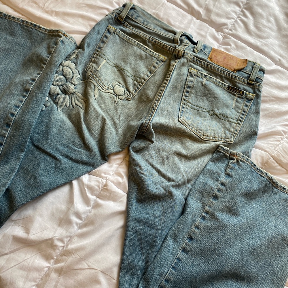 Lucky Brand Blue Floral Embroidered Flare Jeans - Picture 6 of 7